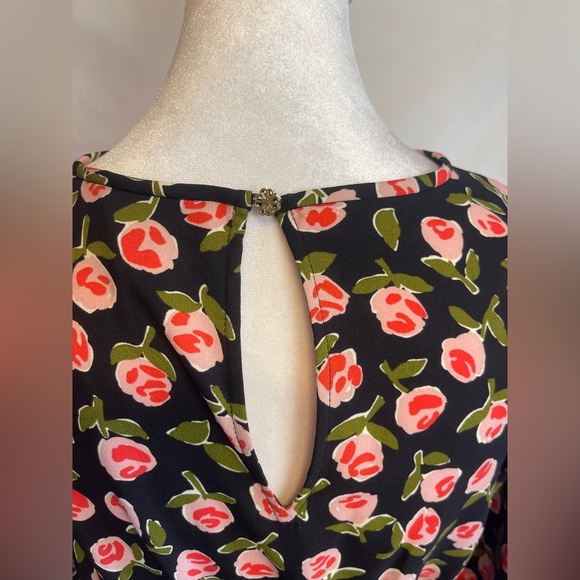 Kate Spade Waverly Ditsy Roses Smocked Mindi-dress In Black - Picture 7 of 9